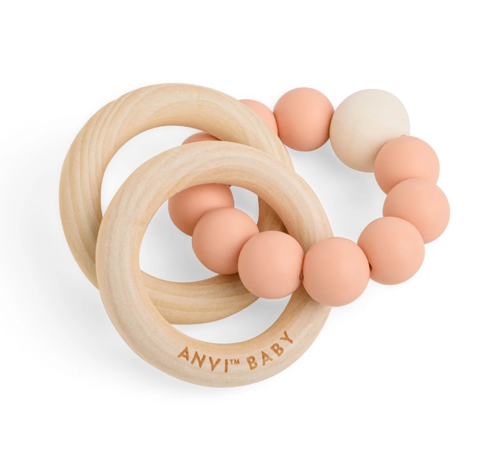 Anvi Baby - Wooden Teether (Peach) - best teething toys UK - teething ring - best for teething