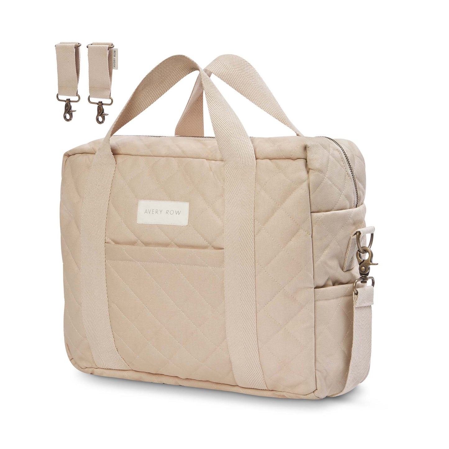 Avery Row - Baby Changing Bag (Natural) - closed no background with clips - Changing Bags - baby changing bag beige - hospital bag for baby - newborn baby bags