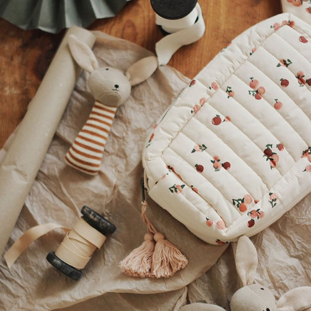 Avery Row - Wash Bag (Peaches) - stock photo - quilted make up bag - baby changing clutch