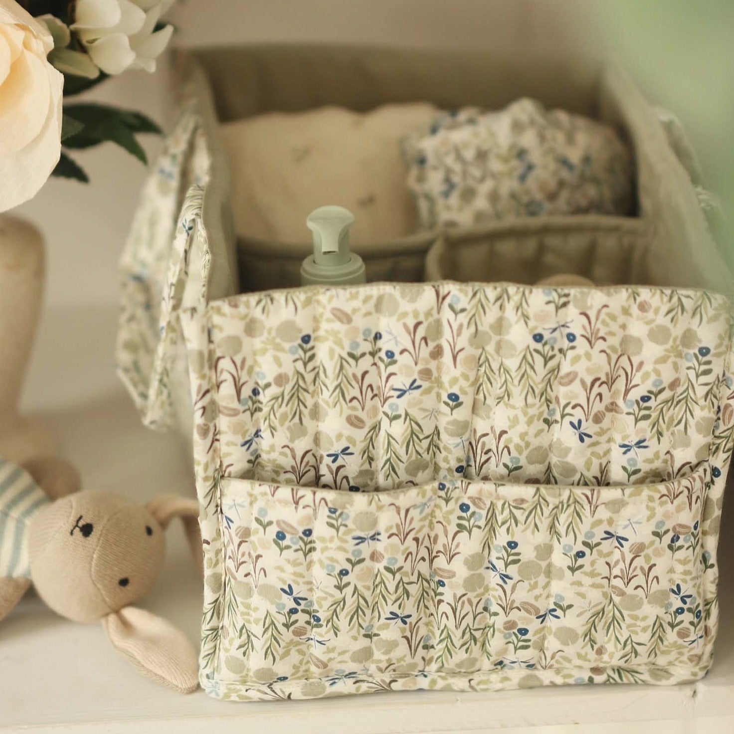 Avery Row - Nappy Caddy (Riverbank) - with products - changing basket