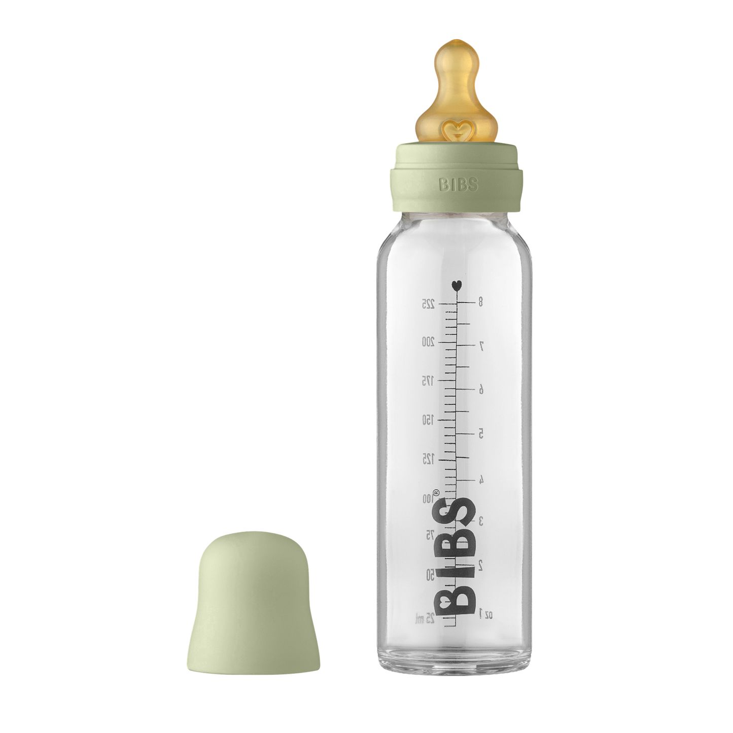 BIBS baby bottle SAGE 225ml - bottle no background - BIBS uk - baby glass bottle