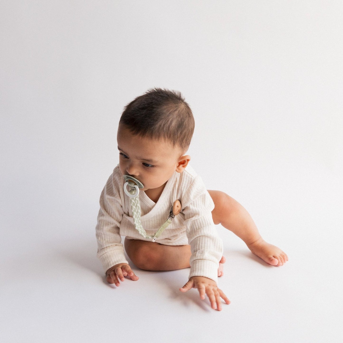 BIBS dummy clip - braided ivory & sage - boy 1