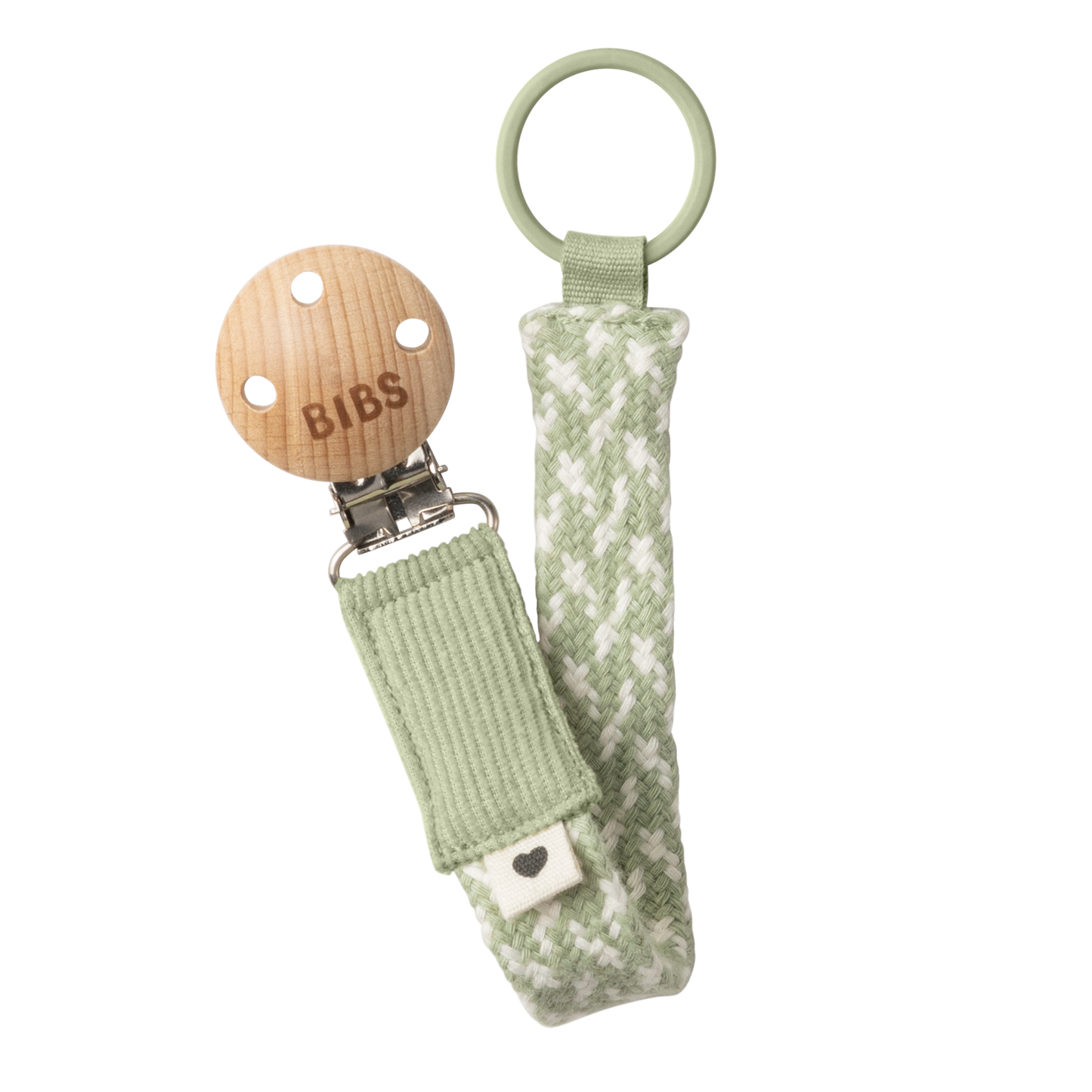 BIBS dummy clip - braided ivory & sage - no background