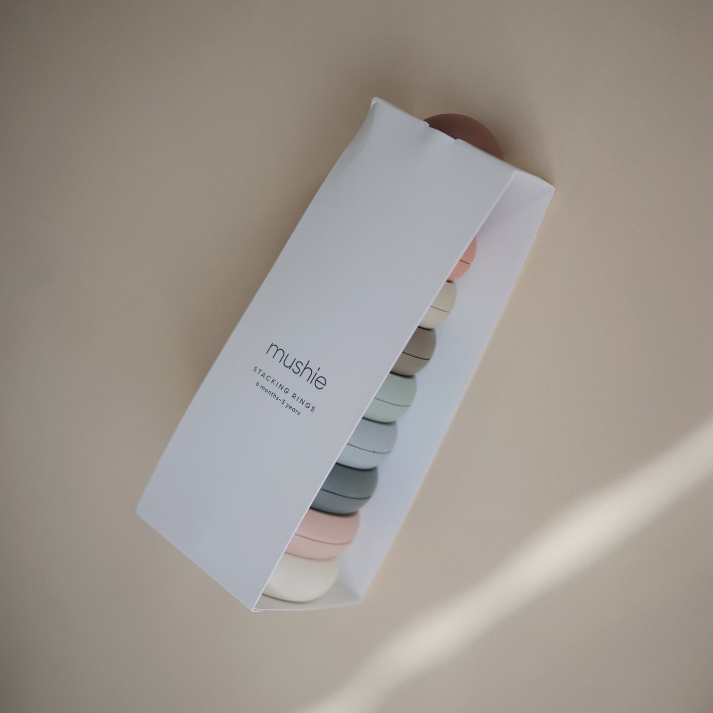 Mushie - Stacking Ring Tower - Rustic - packaging