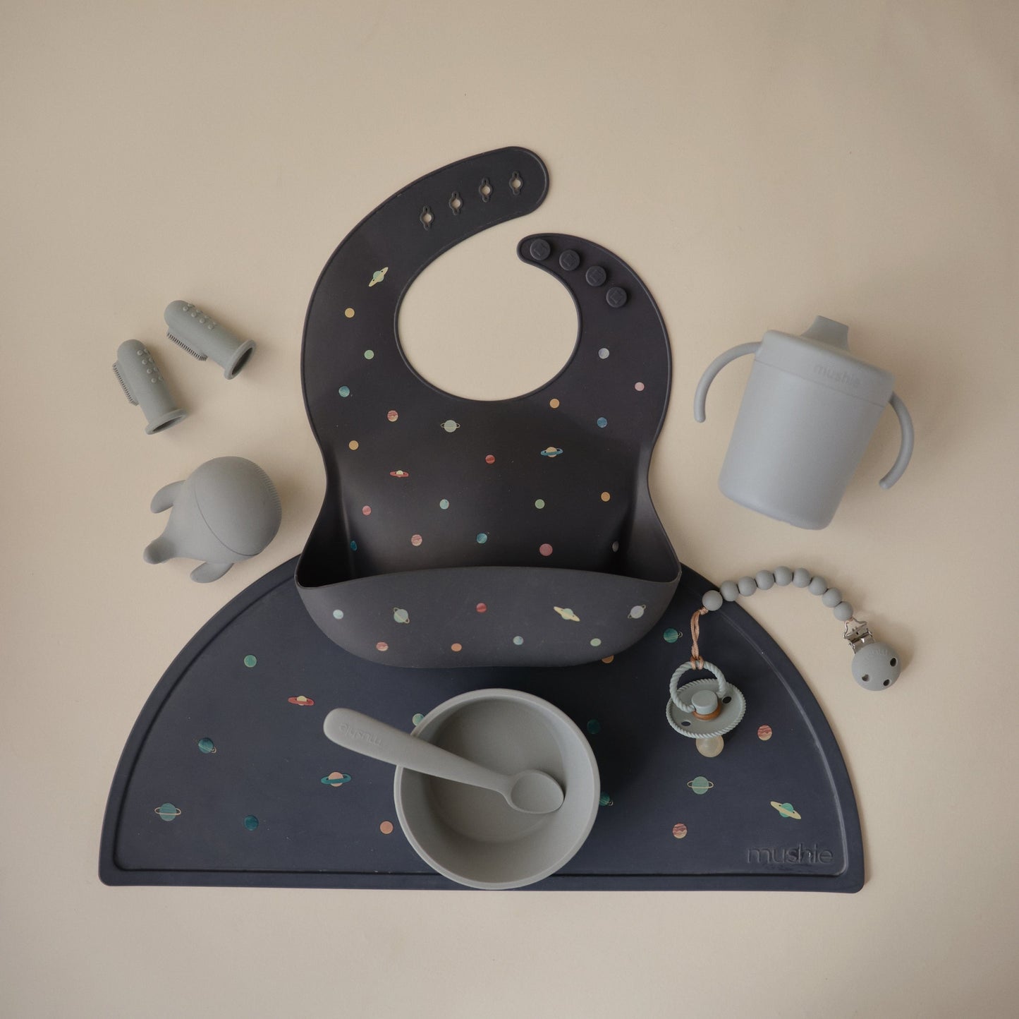 Mushie - Baby Silicone Bib - Planets - mix and match collection