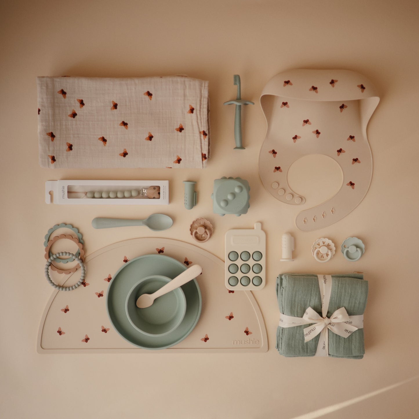 Mushie - Silicone Place Mat - Butterflies - mix and match sage green colleciton