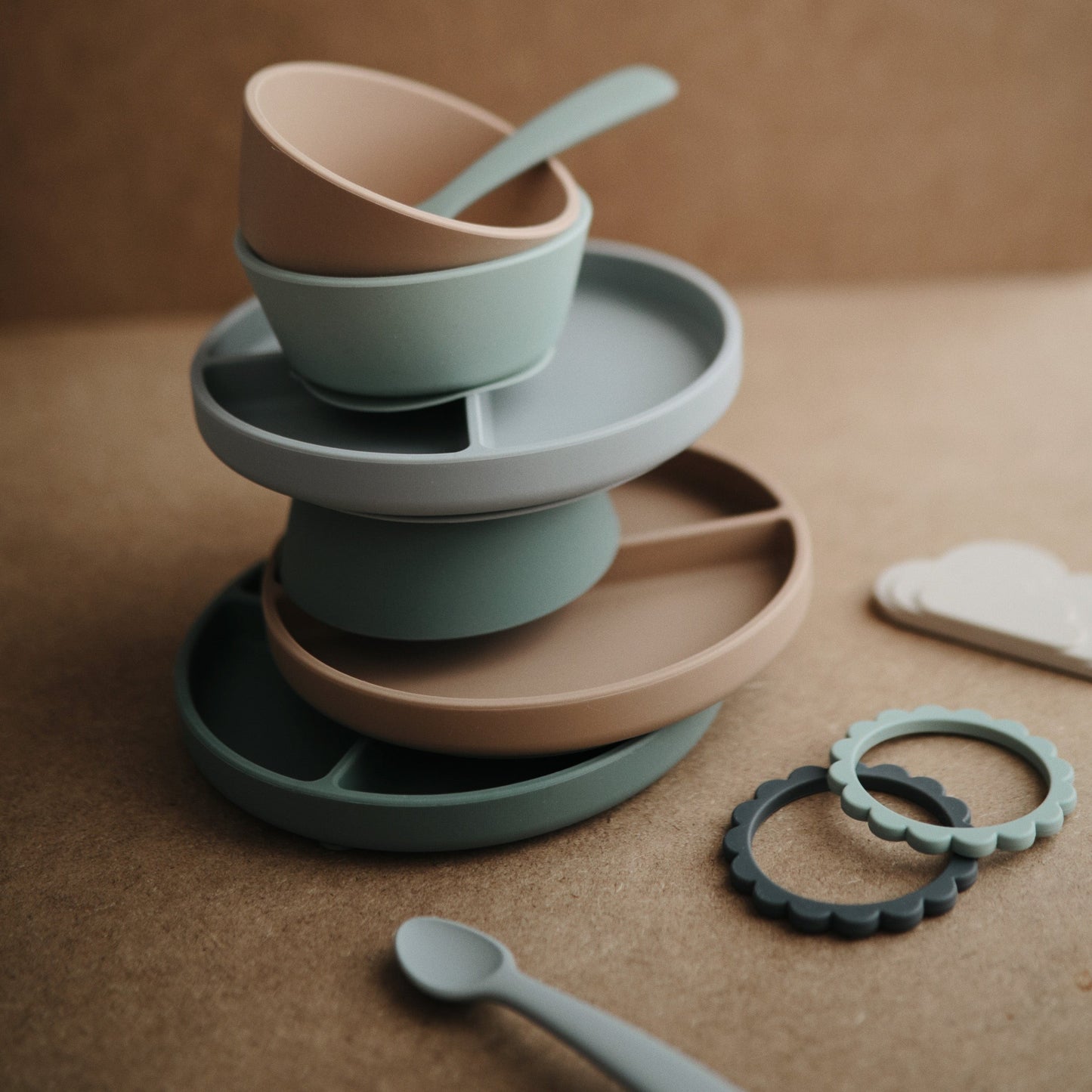 Mushie - Silicone Suction Bowl - Dried Thyme - stack - baby bowl - toddler bowl