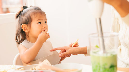 toddler in food catching silicone bib, weaning and eating solids