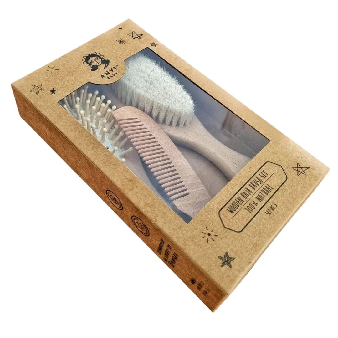 Anvi Baby - Natural hairbrush set for babies and toddlers packaging