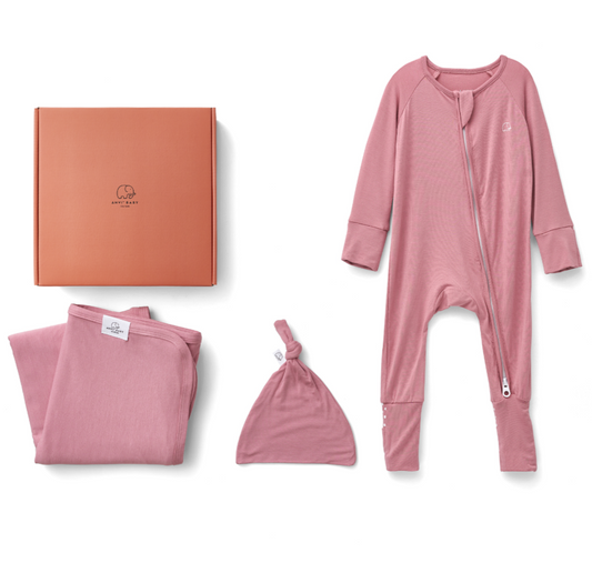 Anvi Baby - Newborn Swaddle, Hat & Sleepsuit Set (Lilac) - box set