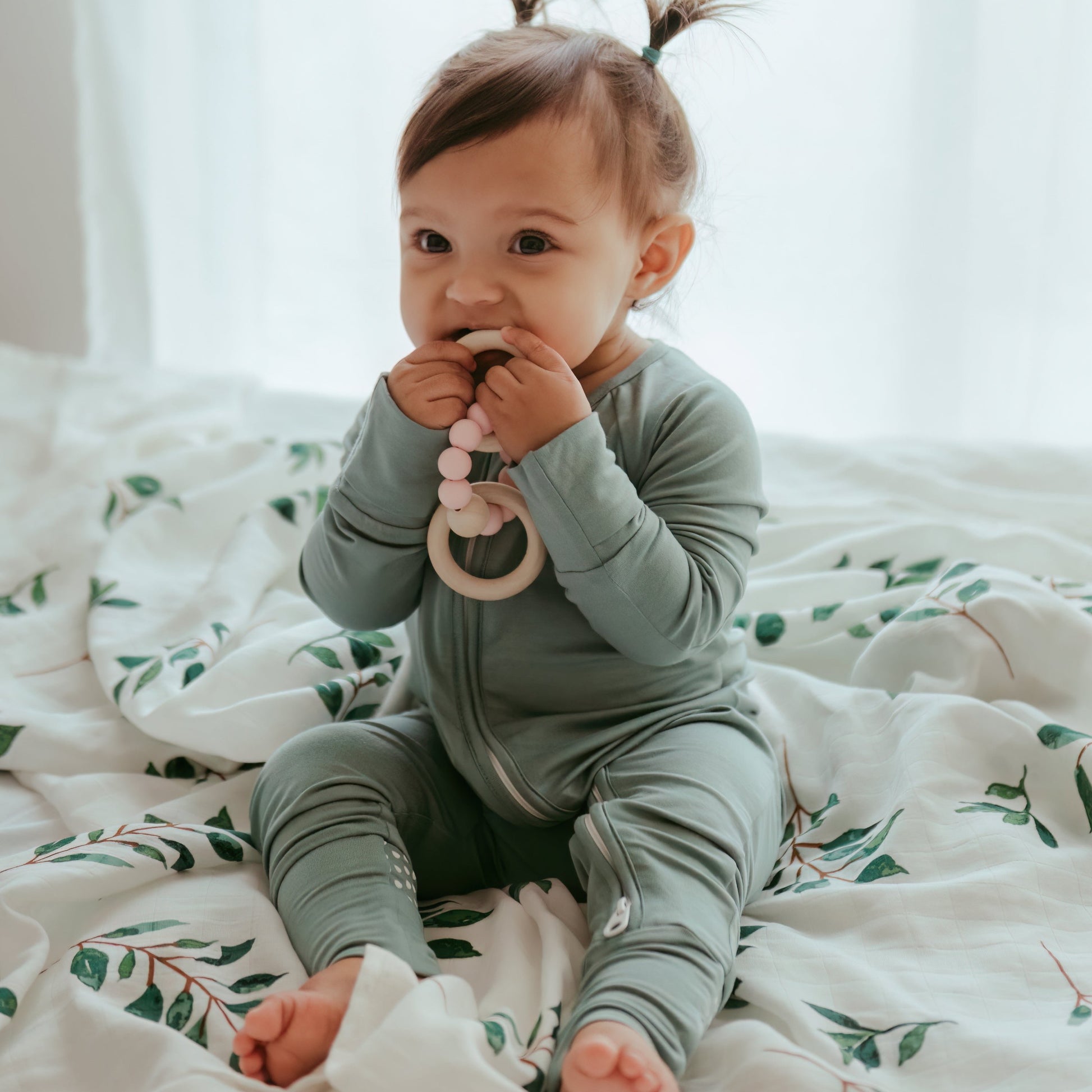 Anvi Baby - Two-Way Zipper Sleepsuit Set of 3 (Green, White, Blue) - girl cute