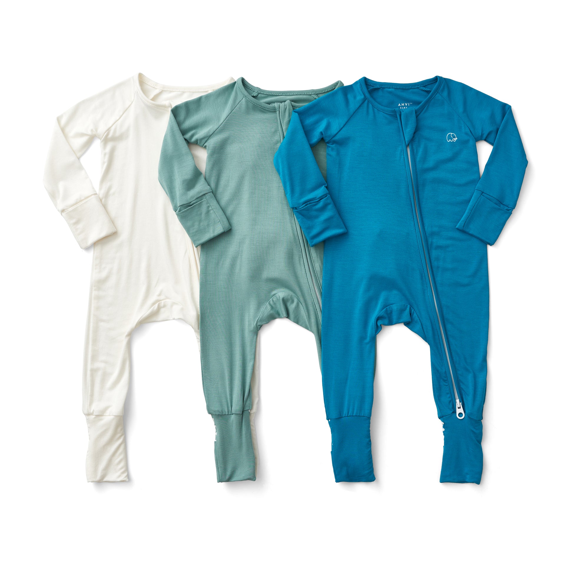 Anvi Baby - Two-Way Zipper Sleepsuit Set of 3 (Green, White, Blue) - set