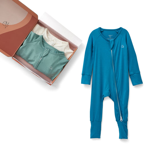 Anvi Baby - Two-Way Zipper Sleepsuit Set of 3 (Green, White, Blue) - set with box