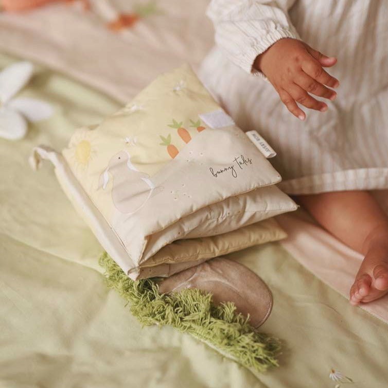 Avery Row - Fabric Book (Bunny Tales) - book on mat - rag book