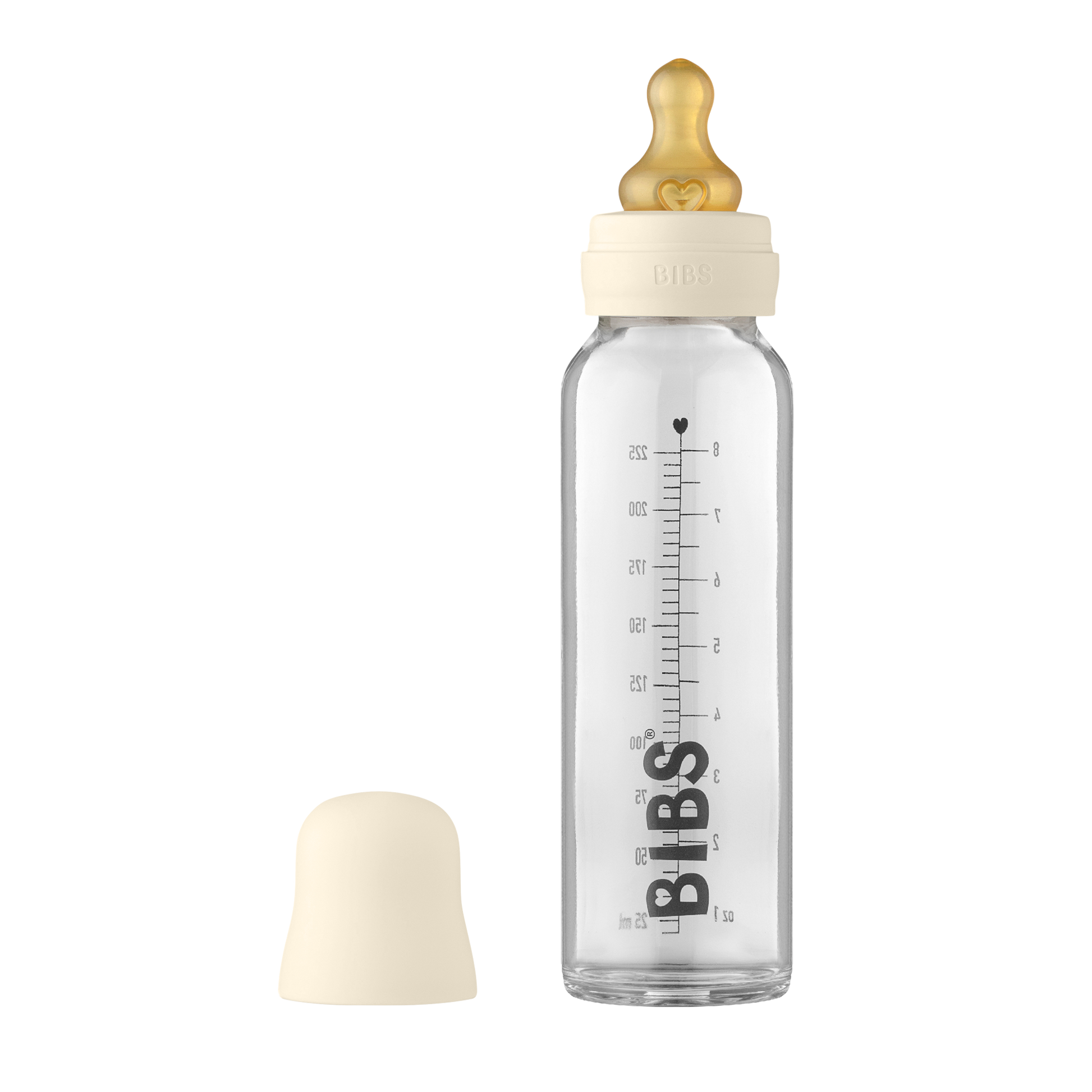 BIBS baby bottle IVORY 225ml - bottle no background - bibs UK - baby glass bottle mam