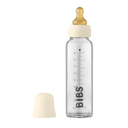 BIBS baby bottle IVORY 225ml - bottle no background - bibs UK - baby glass bottle mam