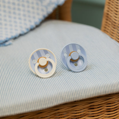 BIBS dummies - studio collection dusty blue - chair zoomed out - best dummies for breastfeeding baby - bibs supreme pacifier
