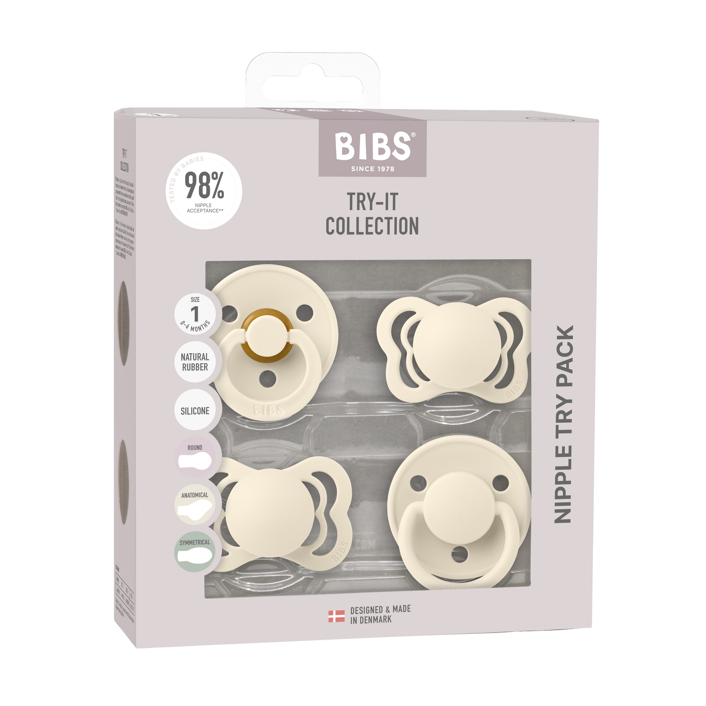 BIBS try it set - Vanilla - packaging - best dummy for newborn - dummies for newborn babies