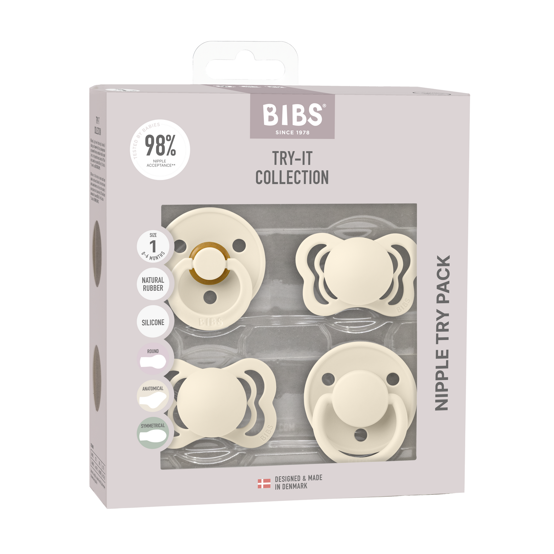 BIBS try it set - Vanilla - packaging - best dummy for newborn - dummies for newborn babies