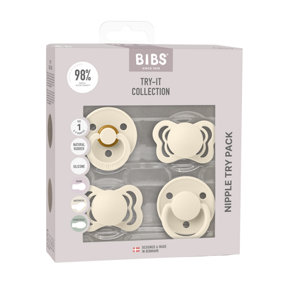 BIBS try it set - Vanilla - packaging - best dummy for newborn - dummies for newborn babies