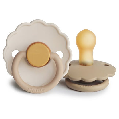 FRIGG Dummies - Daisy Chamomile & Croissant - front and side together - frigg dummy - baby dummies
