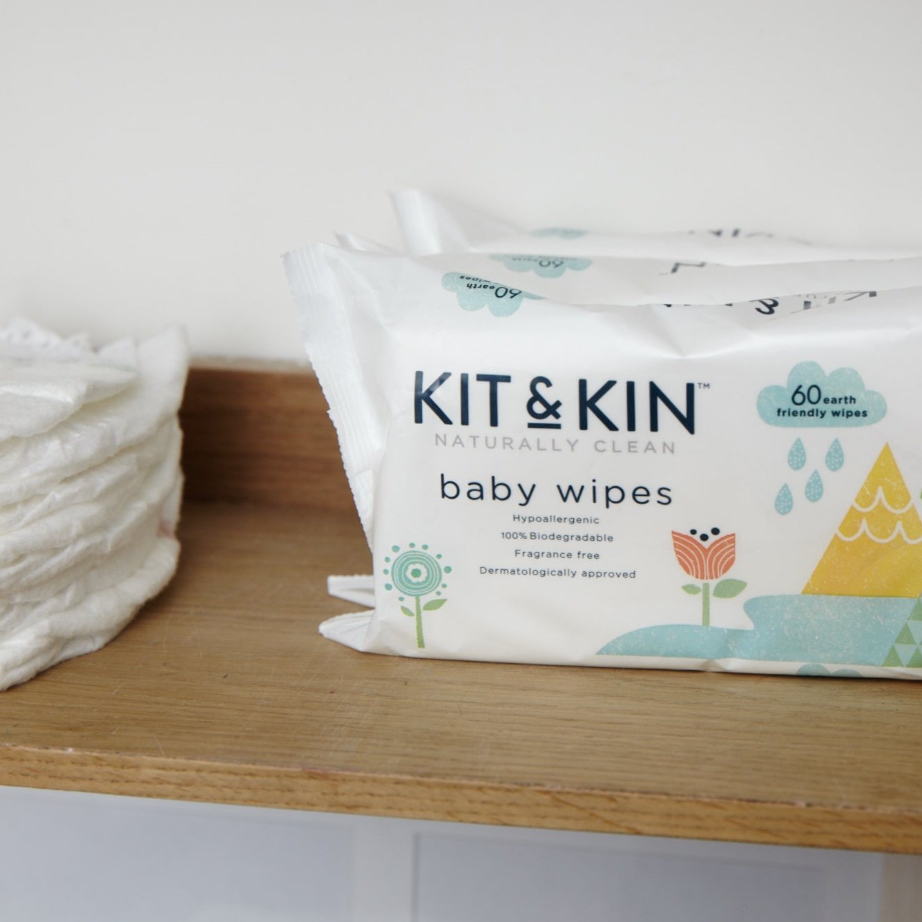 Kit  Kin Baby Wipes - wipes lined up - 99 water wipes