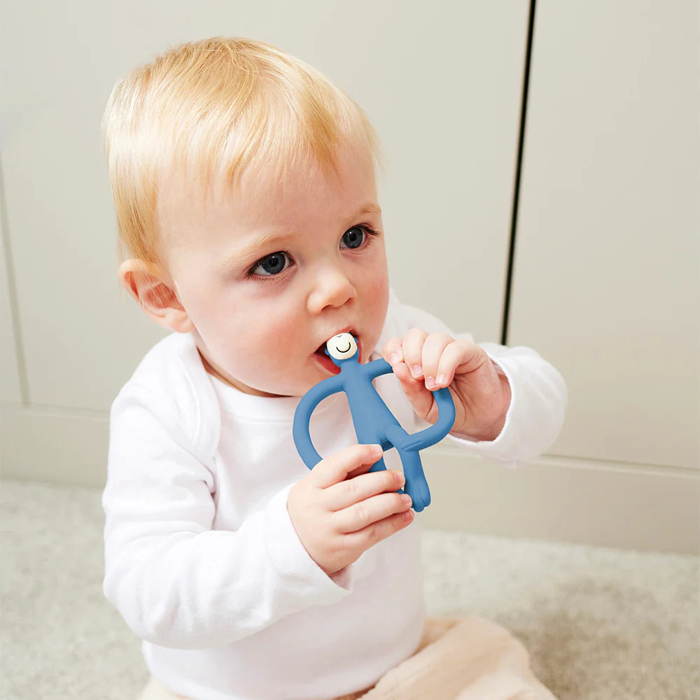 Matchstick Monkeys - Teether - Airforce Blue - boy close up