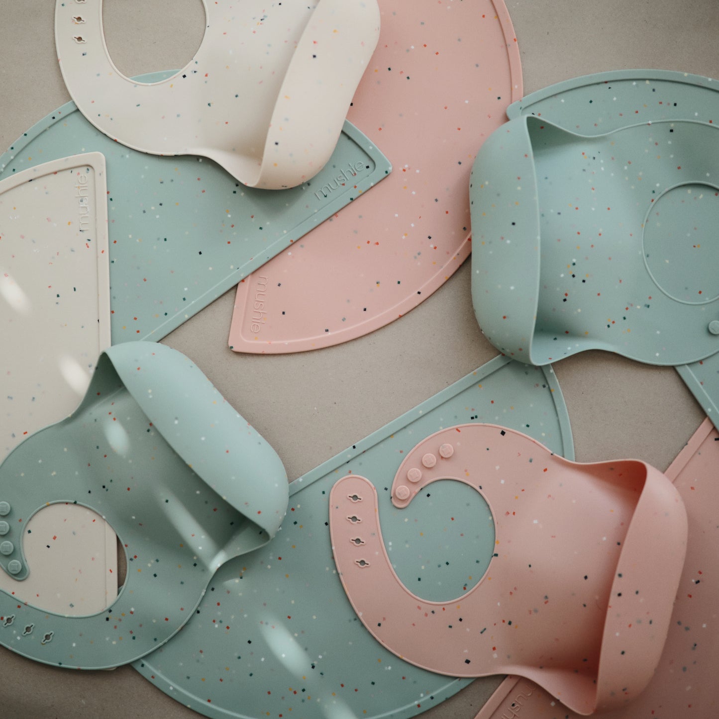 Mushie - Baby Silicone Bib - Pink Confetti - confetti collection mix and match