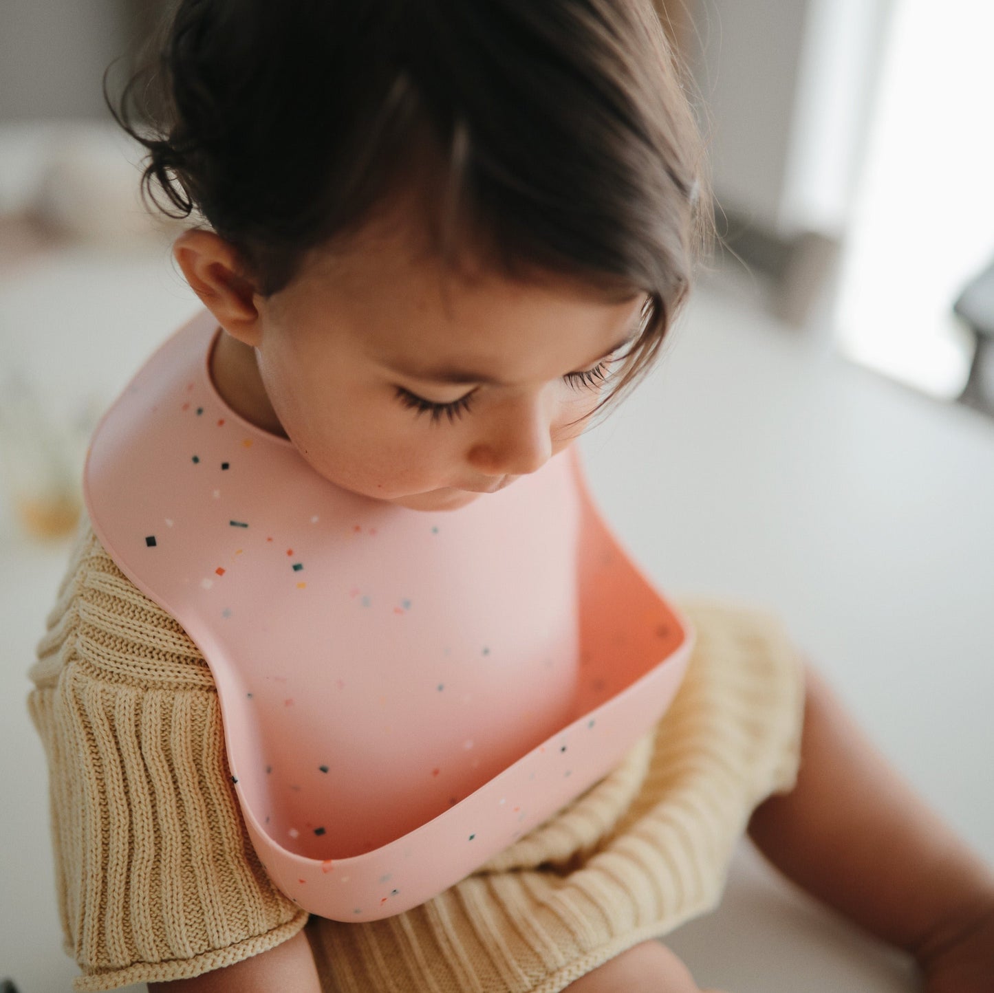 Mushie - Baby Silicone Bib - Pink Confetti - cute girl