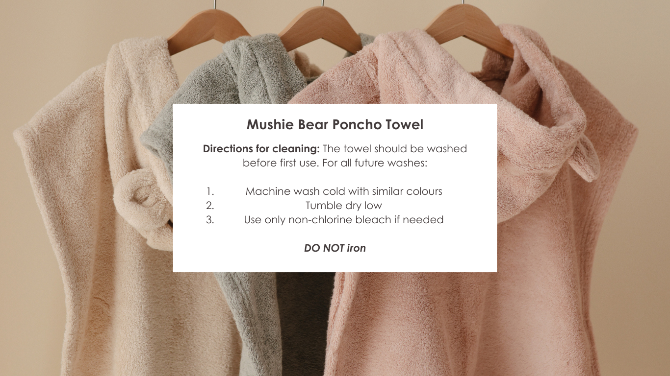 Mushie - Bear Poncho Towel - cleaning instructions
